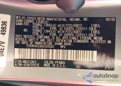 2010 Toyota Sienna Xle from USA, damaged, VIN 5TDYK4CC6AS320562